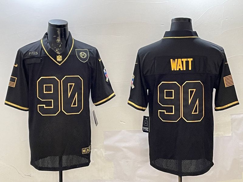 Men Pittsburgh Steelers #90 Watt Black Gold 2025 Nike Limited NFL Jersey style 1
